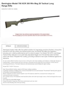 Remington 700 XCR Tactical Rifle Cut Sheet